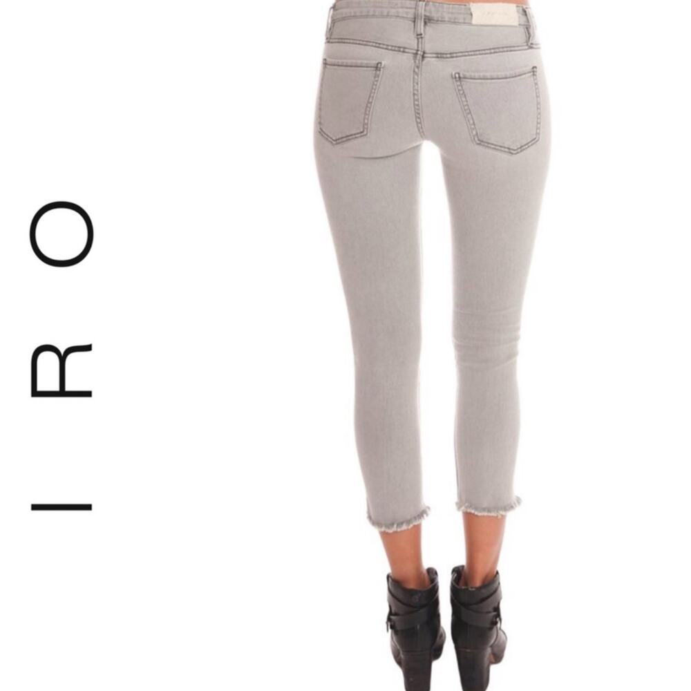 IRO Aujuste Low Rise Gray Skinny Cropped Jeans Black Contrast Stitching 26